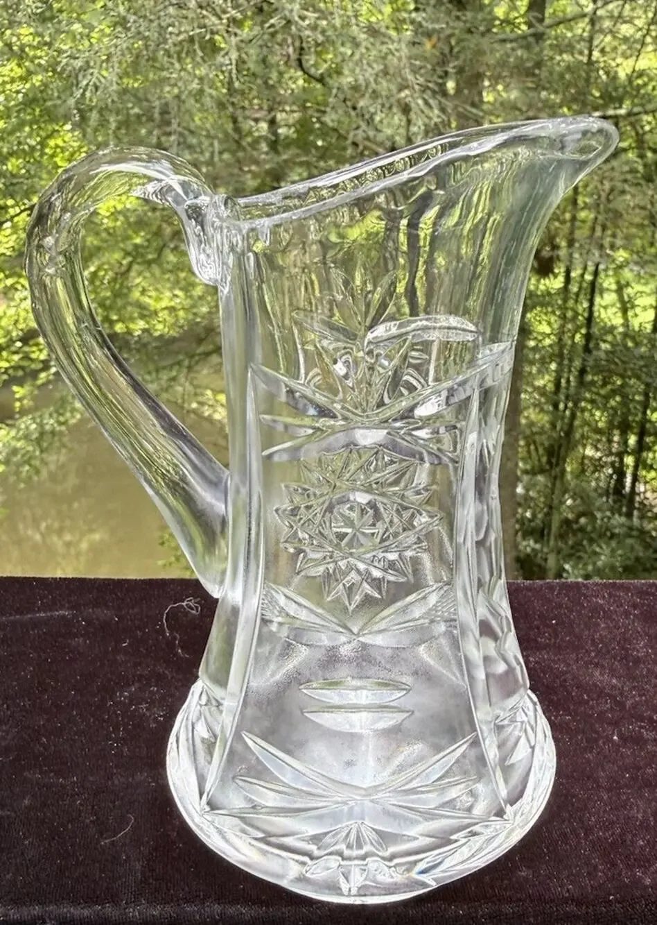 Beautiful Star of David Anchor Hocking Vintage Crystal Creamer Pitcher -S1